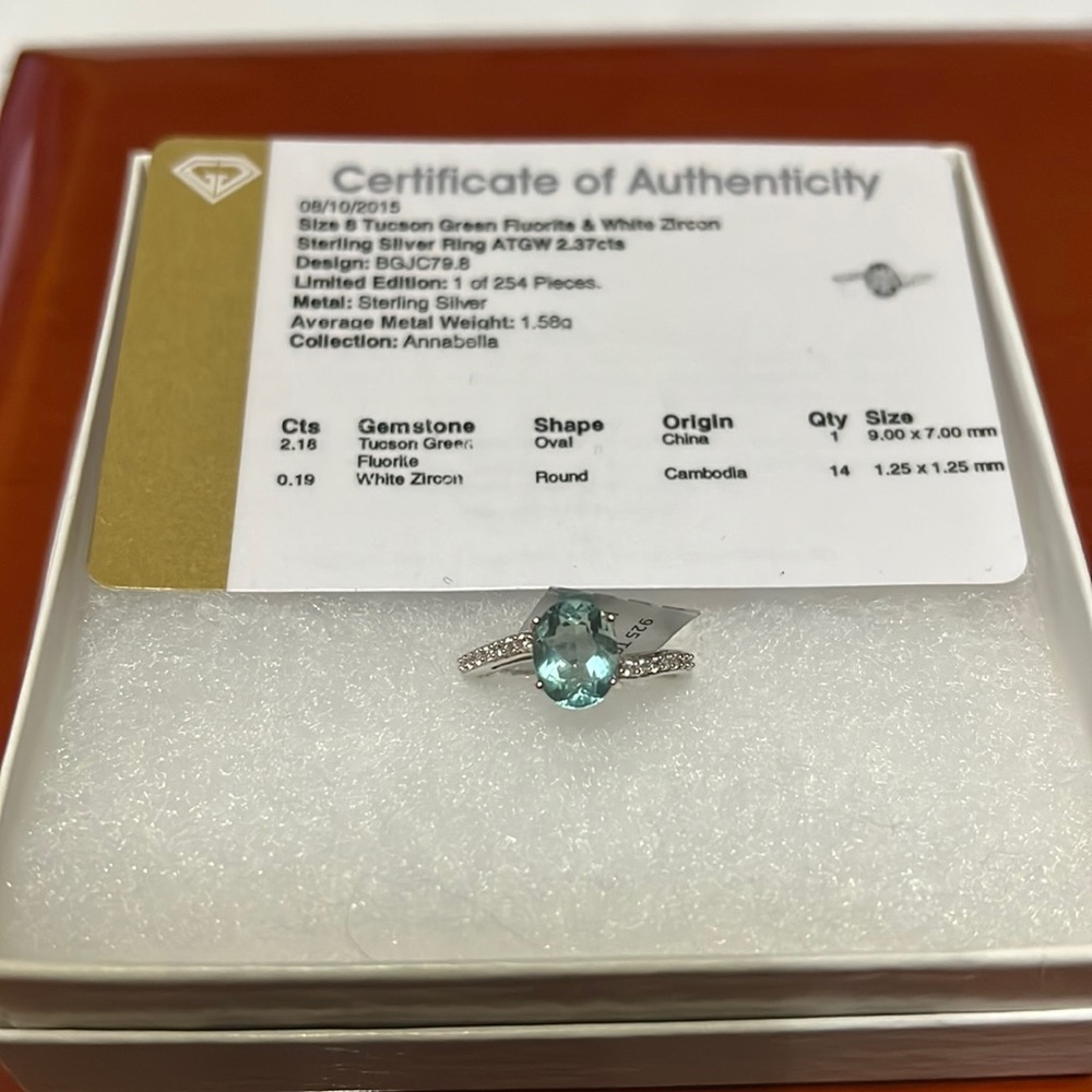 Tucson green fluorite & white zirconia sterling silver ring